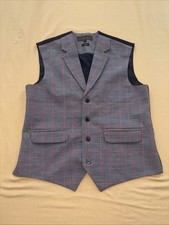 Mens Vest Suit Lapel Gray Black Red Plaid Tuxedo Wedding Waistcoat Medium 40