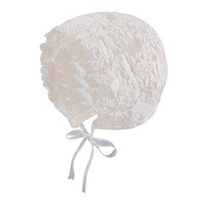Baby Girl Bonnet Eyelet Lace Cotton Christening Bonnet 0-3 Months White Leaf