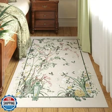 Vowkten 3x5 Washable Rug Chinoiserie-Style Floral Vintage Area Rug Non Slip L
