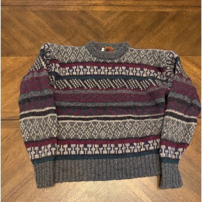 Boston Traders Vintage 100% Wool Fair Isle Crewneck Sweater Mens XL Grey Multi