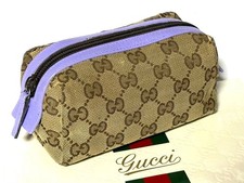 GUCCI GG Pouch Borsa a Mano Ziplock Pelle Tela Marrone Beige Lavanda dal Giappone