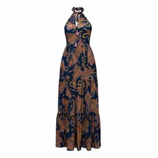 Raga Paisley Halter Maxi Dress Boho Blue Pink Tassel Tiered Made In India