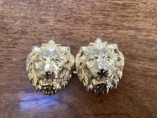 VTG Gay Boyer Lions Head Belt Buckle Double Gay Boyer Designer 80s Gold Tone