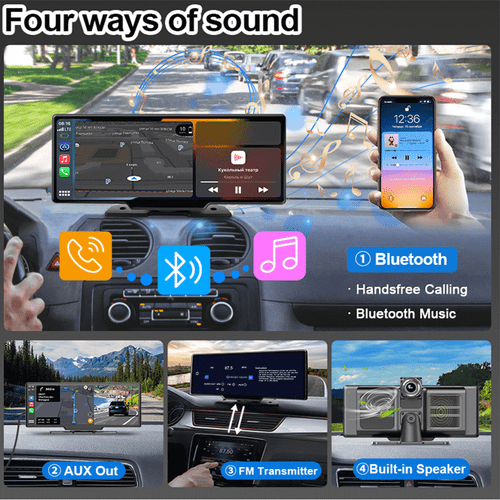 10" Portable Wireless Apple Carplay Android auto Car Stereo Radio Back /Dash Cam - Picture 3 of 14