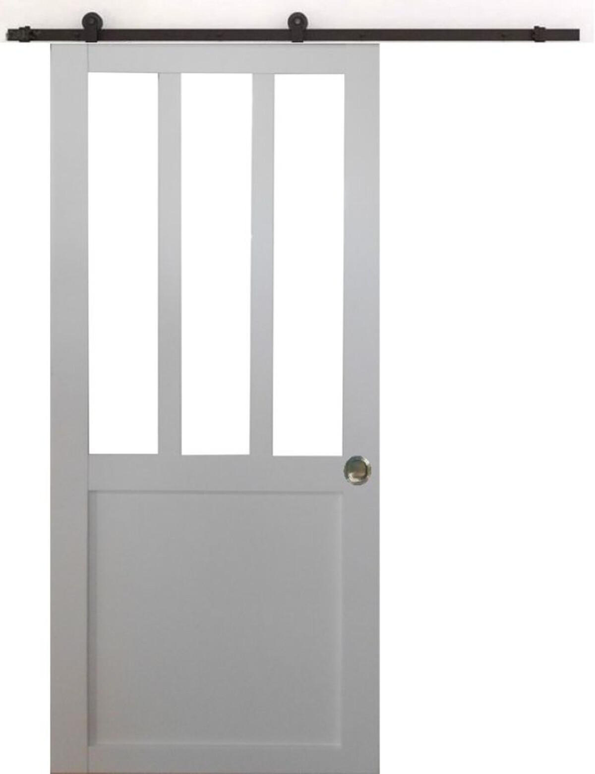 Porte coulissante atelier blanc en bois et verre H204 x L83 cm au design épuré