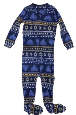 NWT Baby Gap 12-18 Months Blue Footed Zip Front Organic Hanukkah Chanuka Pajamas