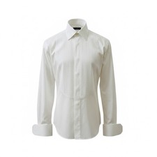 SUITSUPPLY White Pleated Tuxedo Dress Shirt Egyptian Cotton Slim Fit 38/15