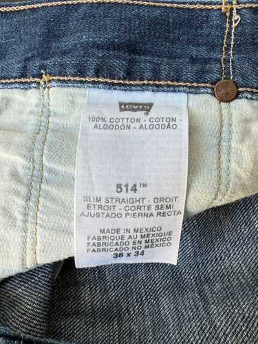 Vintage Levis Jeans Mens Blue Denim 36x34 514 Slim Straight Flap Pocket - Picture 2 of 9