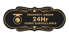 Designer Property Under 24Hr Video Surveillance Camera Sign Black Gold - Large