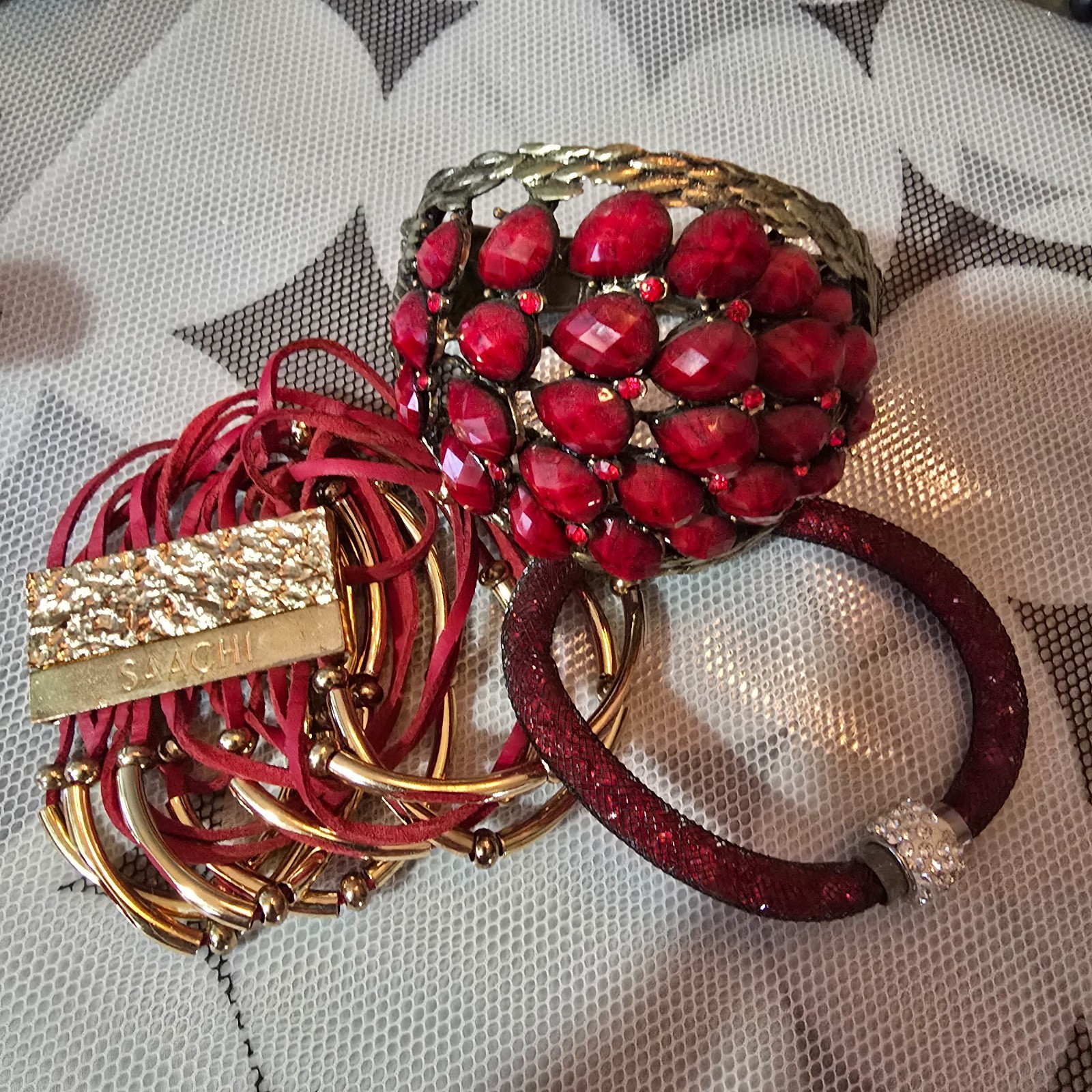 Red statement bracelets - image 1