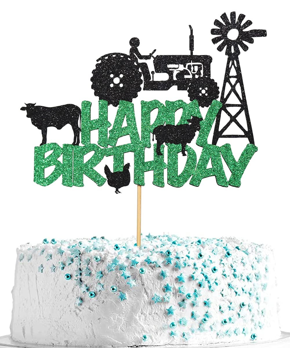 Farm Cake Topper Ranch Cow Pig Chicken Tractor Farmer Theme Happy Birthday Cake