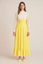 Vintage 1970s Lorrie Deb Yellow Maxi Dress Womens 9/10 Union Label Prairie Gunne