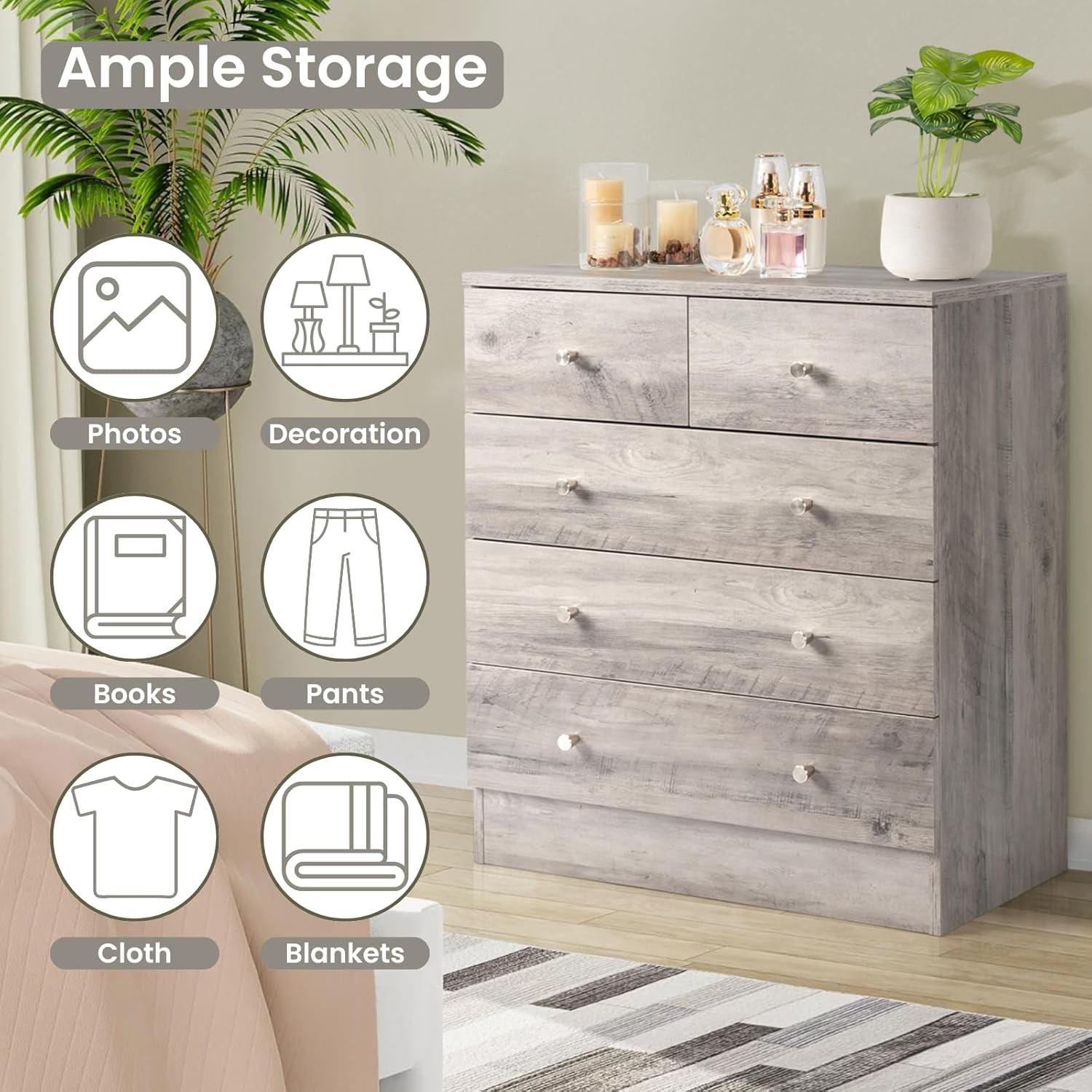6 Drawer Dresser for Bedroom,Tall Dresser Chest of Drawers,Wood Bedroom Dressers