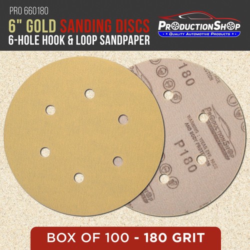 180 Grit 6" Sanding Discs, 6-Hole, Box of 100 - Dustless Hook & Loop Sandpaper - Picture 2 of 5
