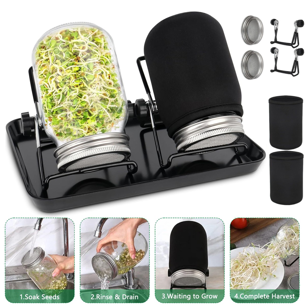 Sprossen Keimglas 2er Set Sprossenglas Bean Sprouts Growing Kit Sprouting Jars