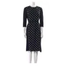 Mantu Black Dress White Polka Dots Wool Blend MSRP $1,155 Size 42 (U.S. 6)