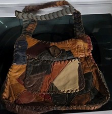 Vintage 70's Patchwork 100 Leather 13" Boho Bag Purse