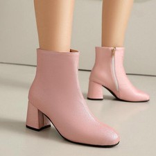 Fashion Women's Side Zipper Mid Heels Ankle Boots Dress Office Work Casual Shoes