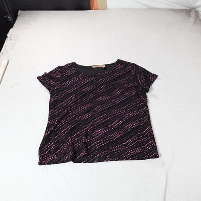Vintage Notations Shirt Womens XL Black Glitter Polka Dot Short Sleeve Blouse