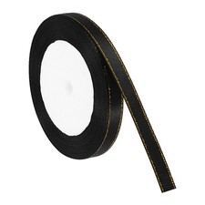 3/8 Inch x 24 Yards Double Face Satin Ribbon with Gold Edge Black