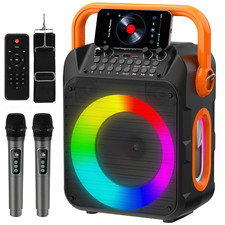 Karaoke Machine System with 2 Wireless Microphones Bluetooth Speaker RGB Light