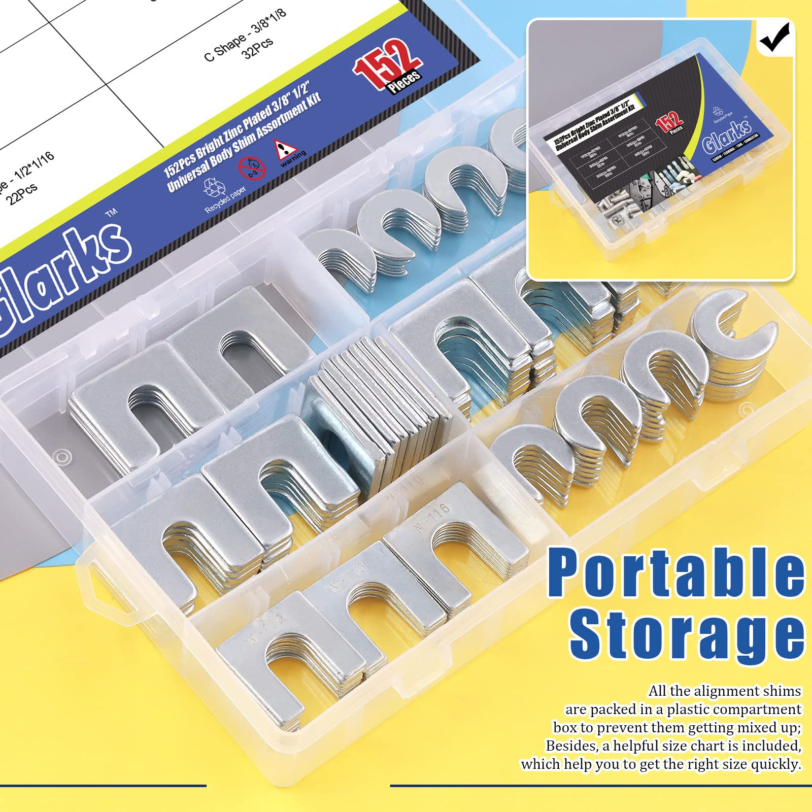 Glarks 152Pcs 3/8" 1/2" Universal Body Shim Assortment Kit, Universal Auto Al...