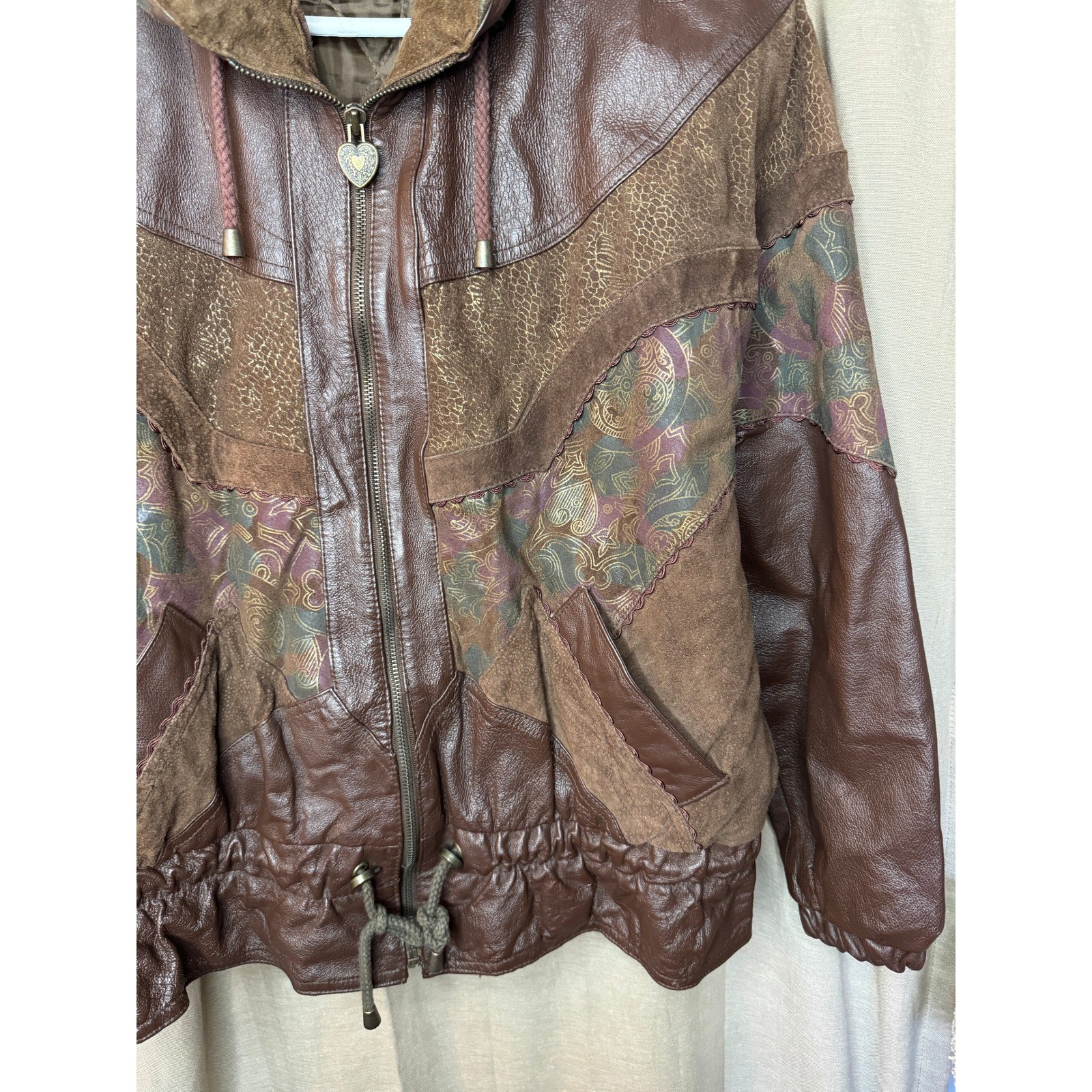 Patchwork Leather Bomber Jacket Suede Paisley Bro… - image 2