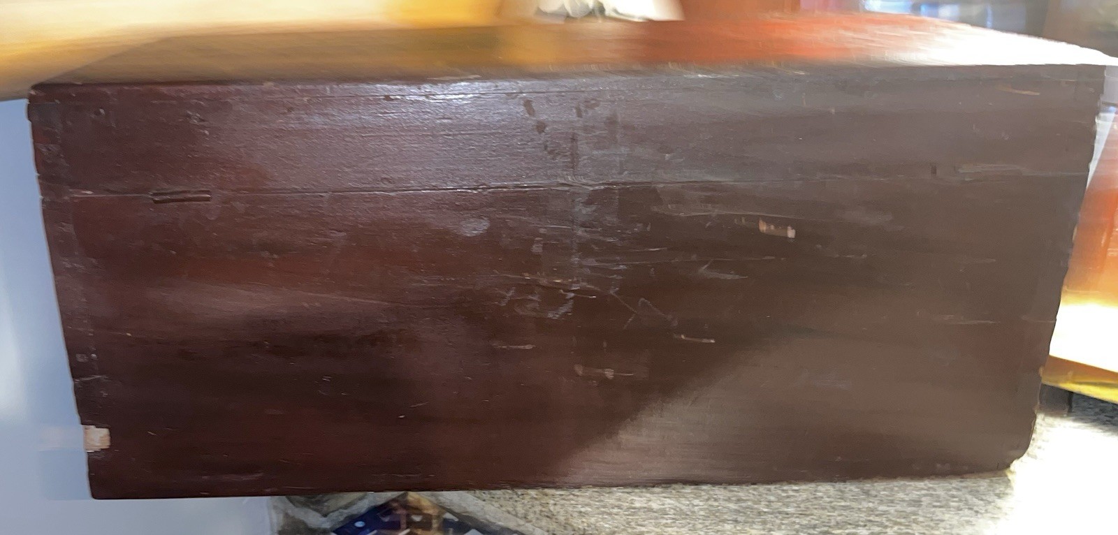 ANTIQUE DOCUMENT BOX OLD Grain Red PAINT Small Travel Trunk Dovetailed Corners