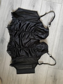 Ann Summers Black Satin & Diamonte Ruched & Frilled Corset Top Size 36C
