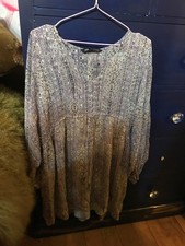 ZARA LONG SLEEVE V NECK DRAW STRING WAIST SMOCK DRESS LILAC GREY8-10 LINED