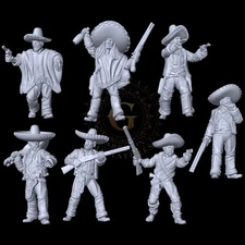 Mexican Outlaws X7: Wild West 28mm Unpainted Wargame and Diorama Miniatures