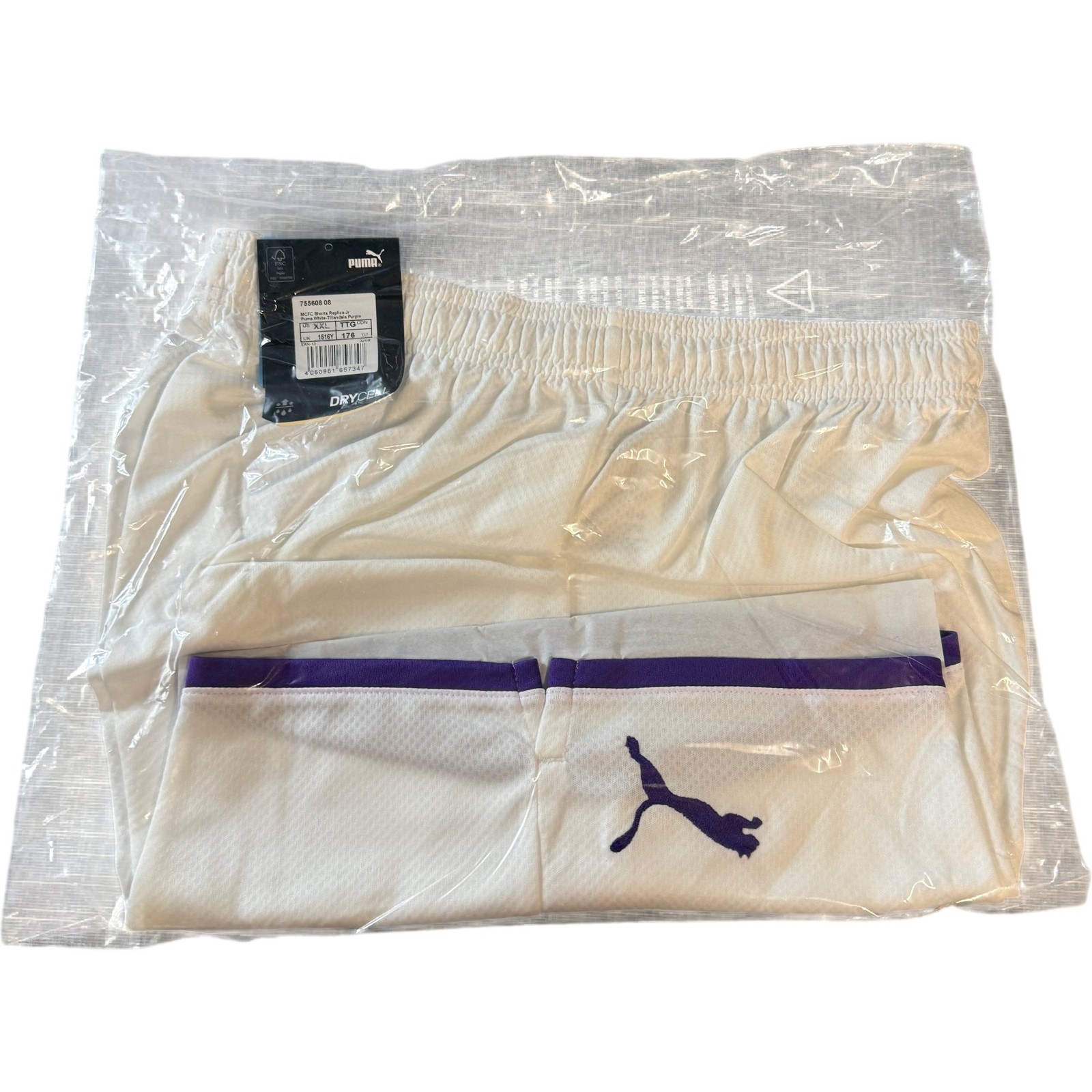 BNWT Puma Man City MCFC Junior Shorts XXL White Purple Football Replica image 2