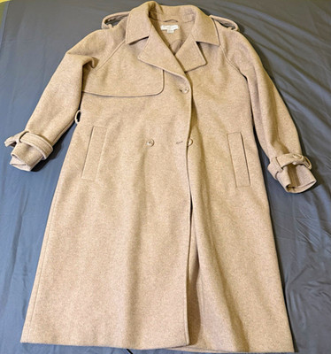 Noize Raquel Beige Long Overcoat Coat XL Button Closure Belted Pockets Lined