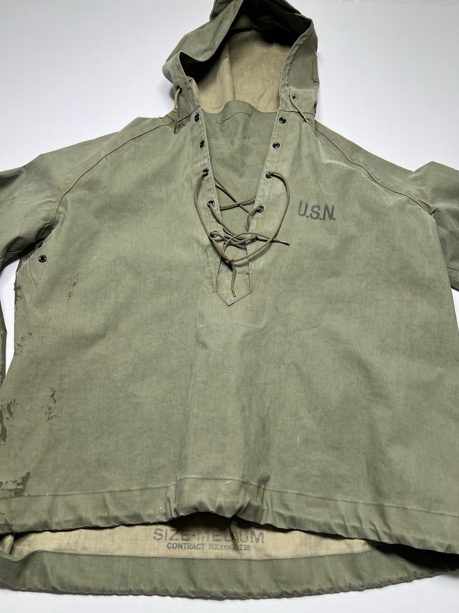 Vintage USN Navy Deck Pullover Parka Hooded Jacket Large WWII