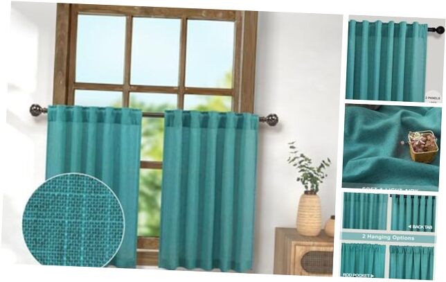 Teal 30-Inch Country Kitchen Curtains 2-Tier Panels for Small Windows-image