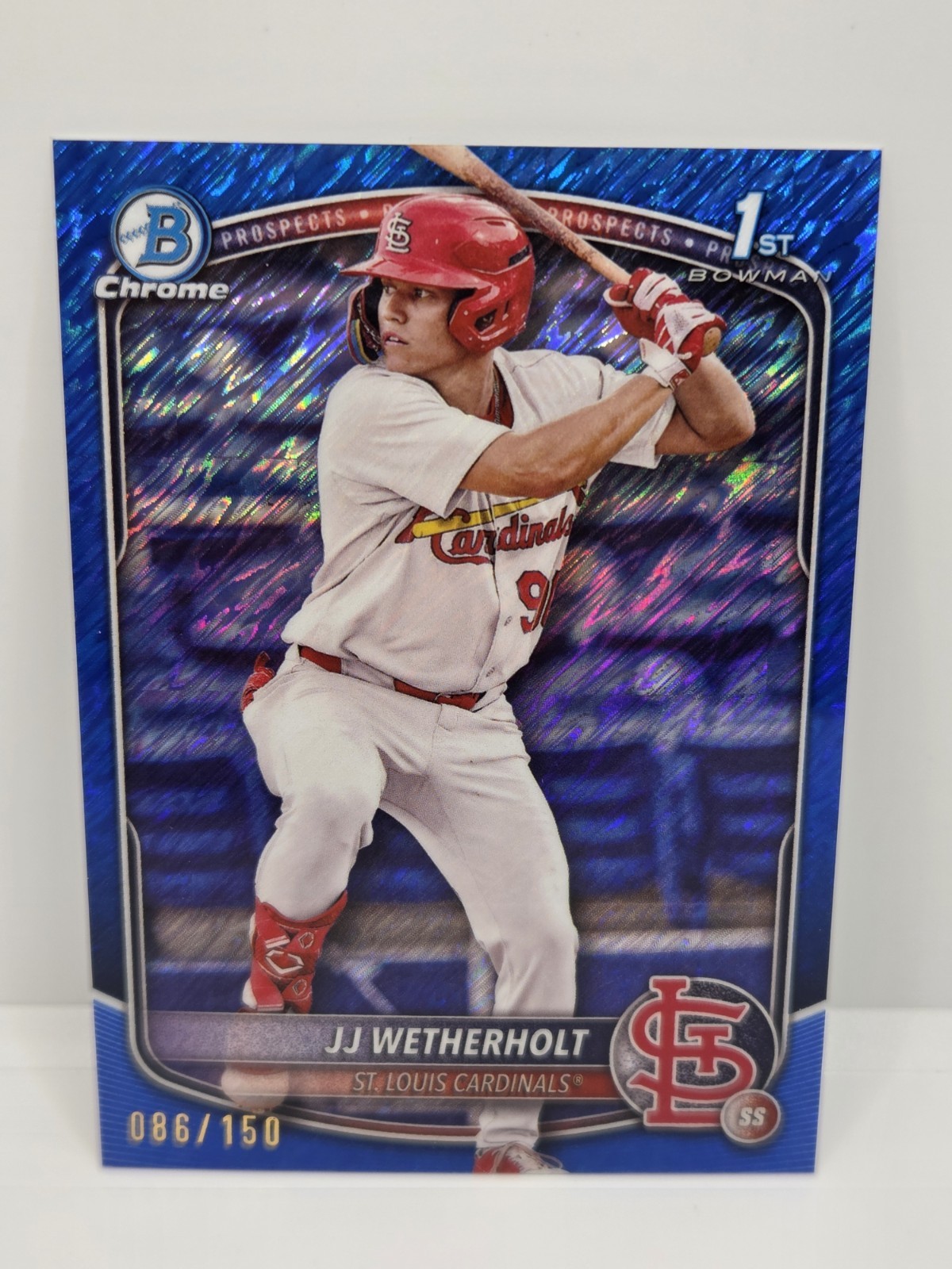 2025 1st BOWMAN CHROME PROSPECTS BLUE SHIMMER #BCP22 JJ WETHERHOLT /150