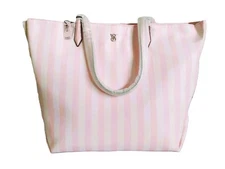 VICTORIA'S SECRET Heritage Stripe Large Pink & White Stripe TOTE Bag NWT $84.95
