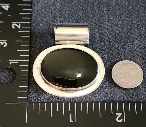 Massiver 925 Sterling Silber Onyx Oval Dia Anhänger Mexiko große Kaution fett 22,6g - Bild 3 von 4