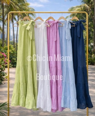 Puro Lino Made In Italy White Linen Maxi A-Linen Dress OS