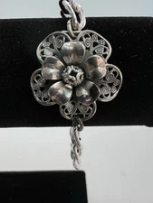 Vintage Retro Forstner Sterling Flower Bracelet Filigree Design 7”