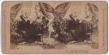Vintage Stereofoto 18x9 cm: The Light turned down (1900)