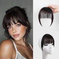 XIXISNOW Clip in Bang 100 Human Hair Clip-on Bang with Temples Black Brown