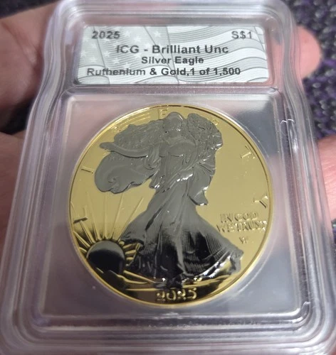 Silver Eagle ICG Brilliant Uncirculated Black Ruthenium and Rose Gold 1 of 1500