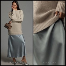 Anthropologie Long-Sleeve Twofer Sweater Maxi Slip Dress SMALL Taupe Blue