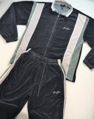 Y2K Sean John Black Velour Track Suit Men's Large Side StripeS VTG