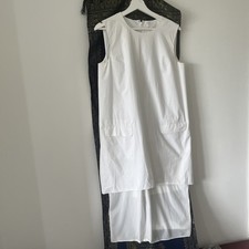 COS Layered MIDI Dress with Sheer Under-Layer, Size 38 UK 12 White Cotton Poplin