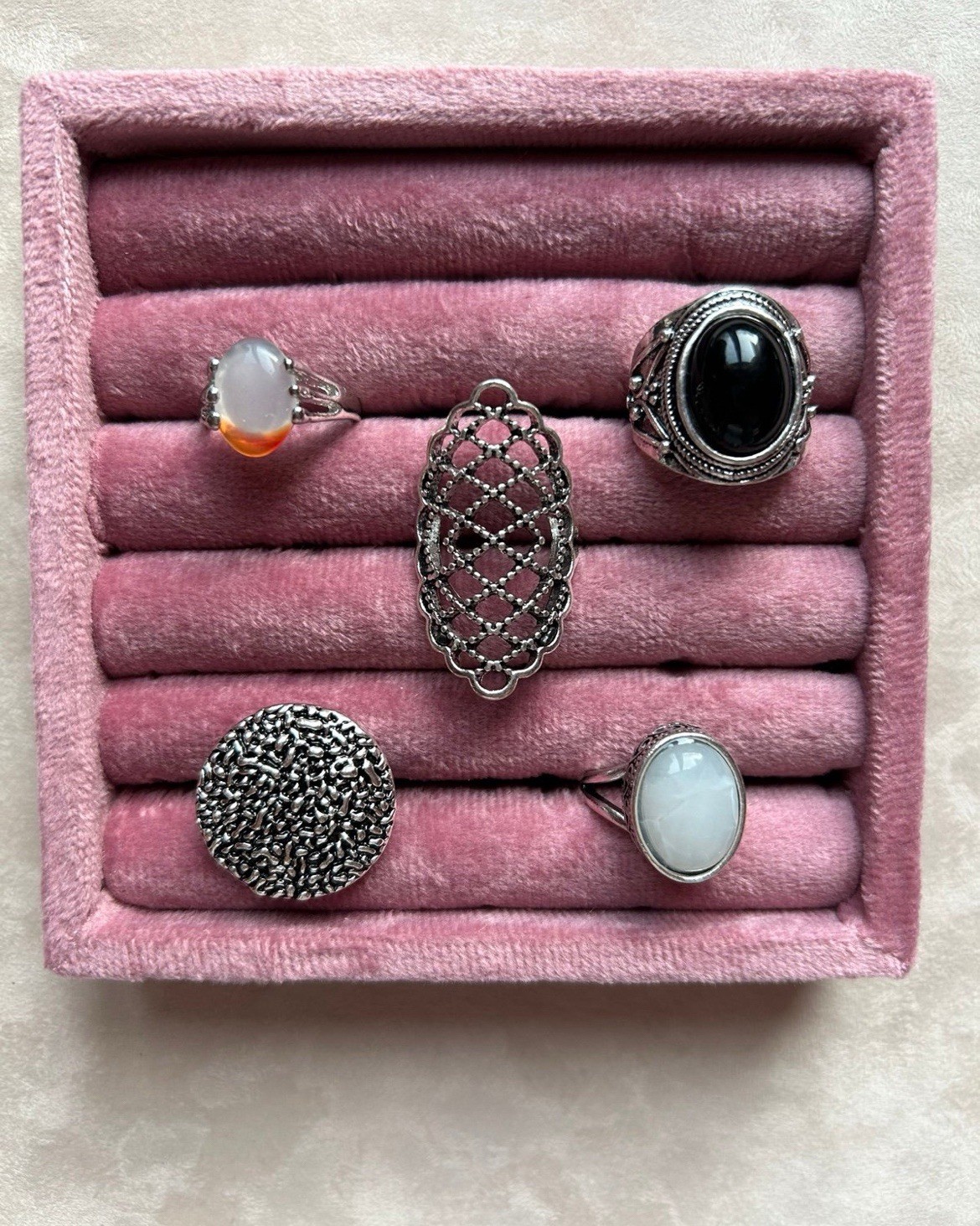 Silver-tone statement ring bundle (5 rings) sizes… - image 1