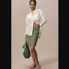 New XL Anthropologie The Tilda knee-length slip skirt: Lace pencil edition Moss