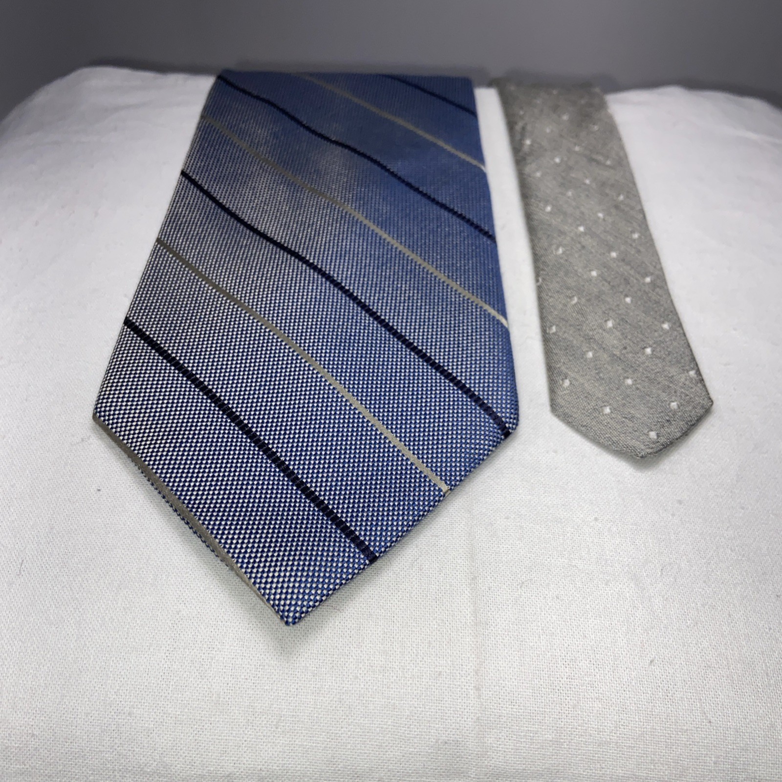 Tommy Hilfiger Mens Necktie Blue Gray Striped Classic Tie 57”x3.5” Melange Look thumbnail 5