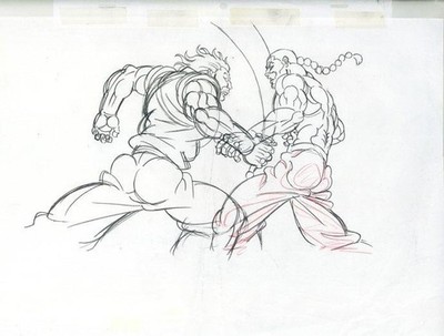 Baki-Dou (ONA 2): Retsu Kaioh vs Musashi Miyamoto rough genga pan not anime cel